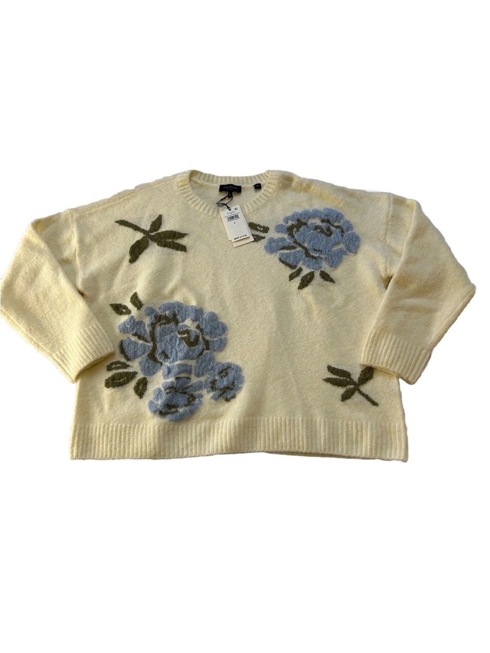 Ted Baker Women’s Floral Crewneck Sweater Pullover Wool Alpaca Blend Soft Size L